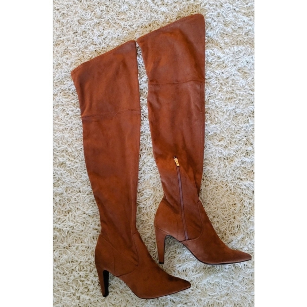 Women's Brown Suede Thigh High Boots/Over The Knee Heels with Pointed Toe